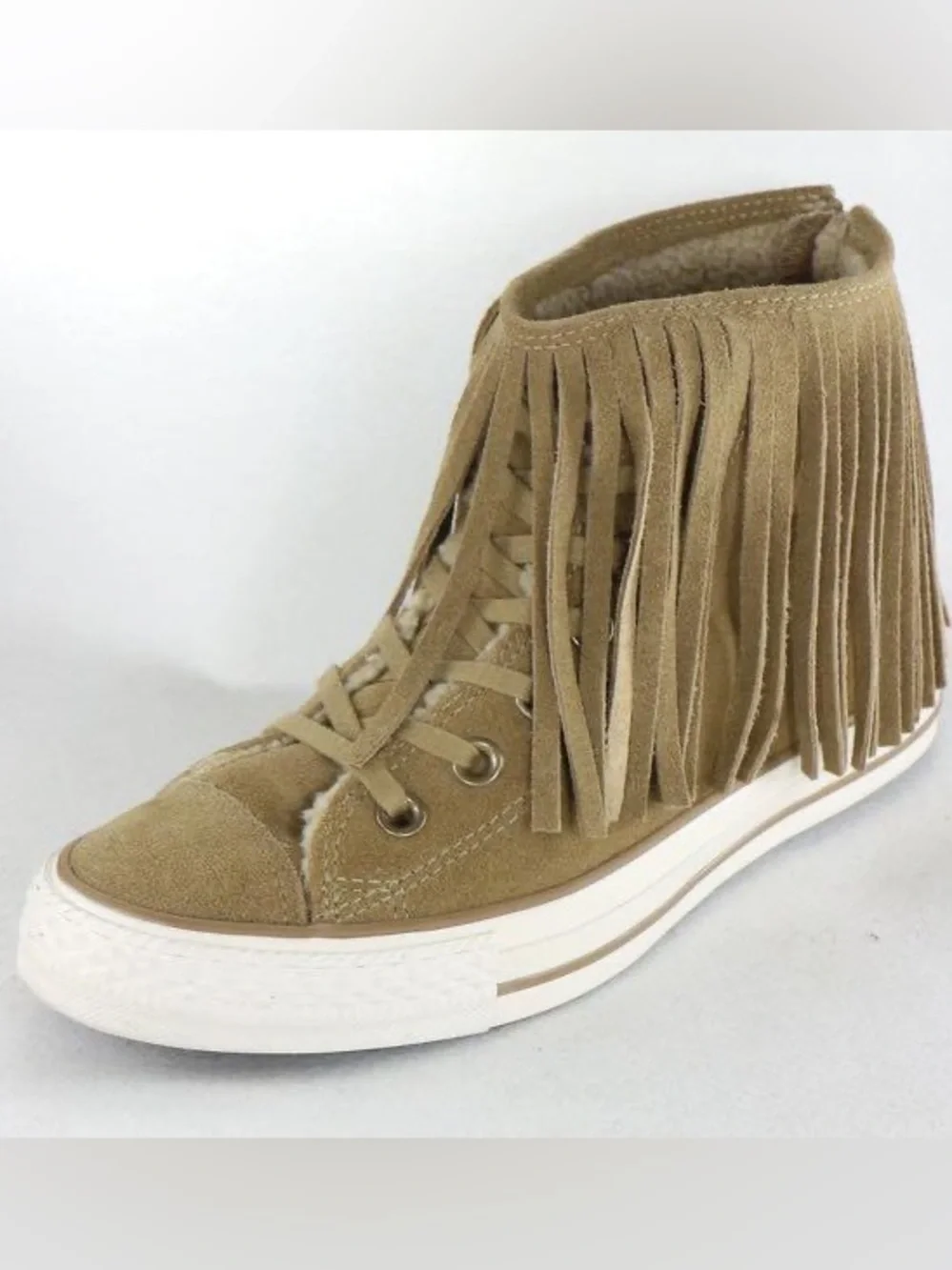 Rare Chuck Taylor All Star Egret Fringe High Top Sneakers Converse Moccasins